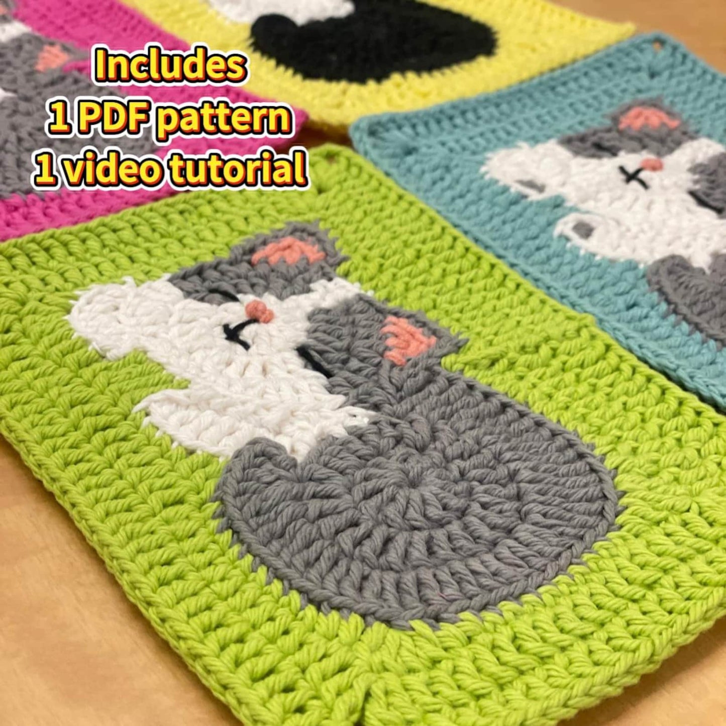 Crochet Cat Granny Squares Pattern