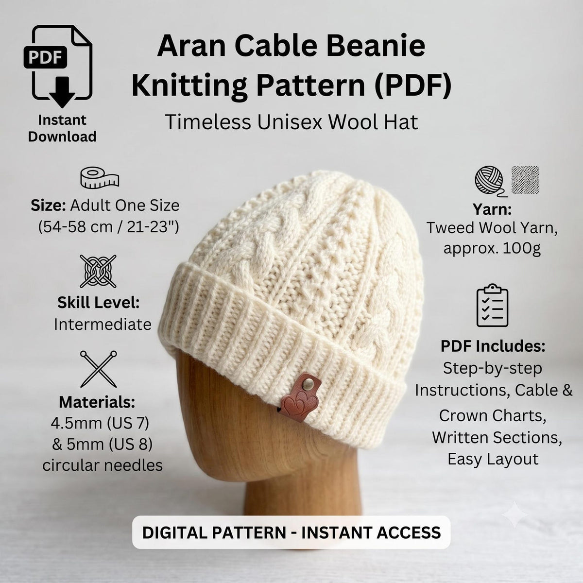 Cozy Aran Beanie Knitting Pattern