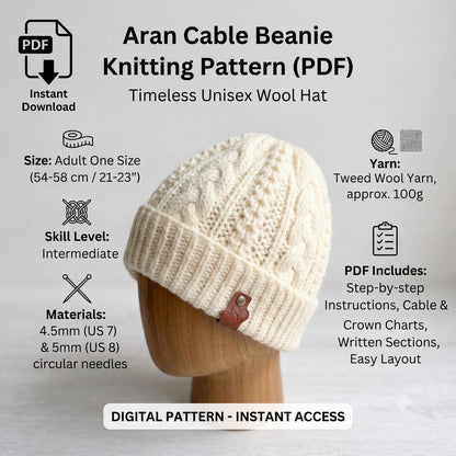 Cozy Aran Beanie Knitting Pattern
